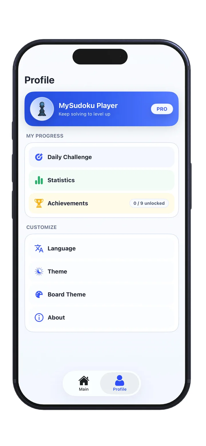 MySudoku profile screen